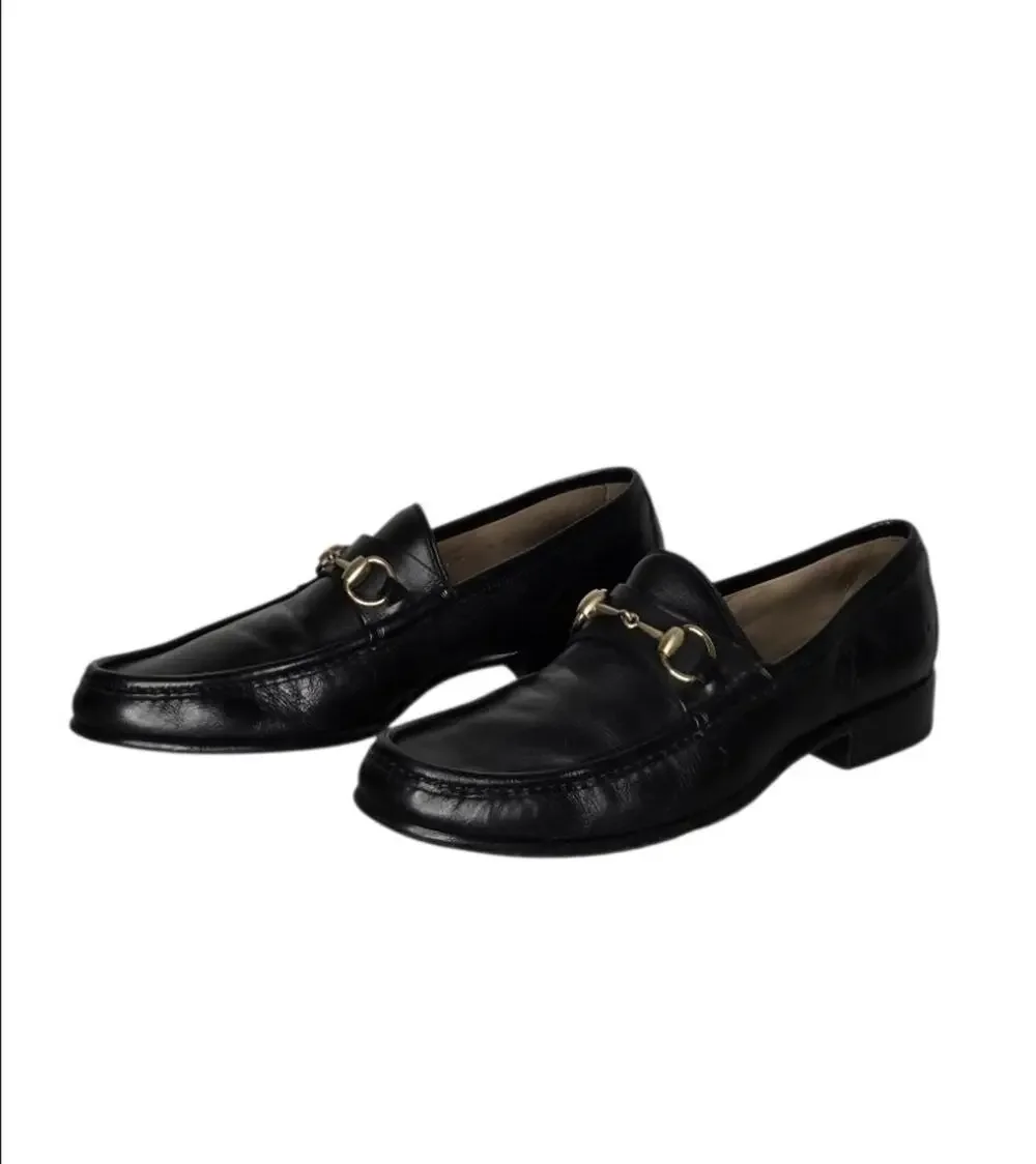 Gucci Horsebit Loafers Mens 9D Black Leather Slip On Italy Gold Bit Dress